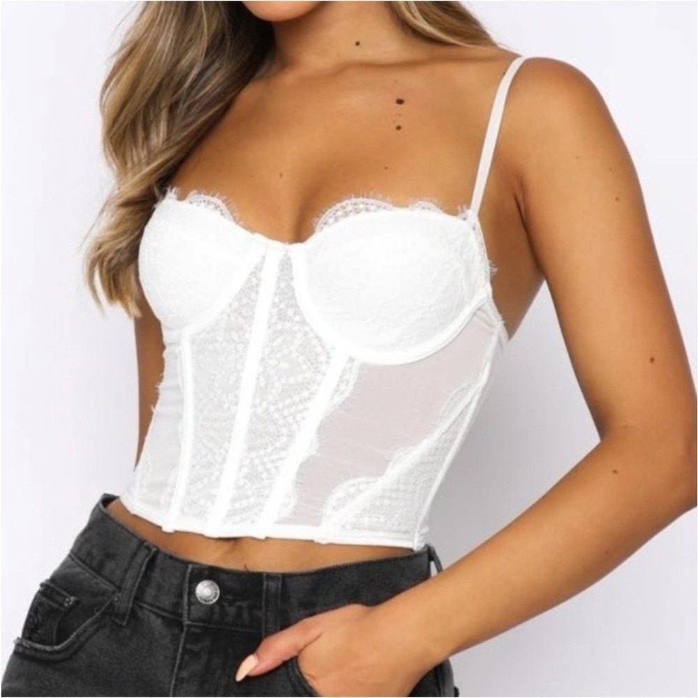NWT White Fox Boutique Feel The Passion Lace Bustier Top White Size Large